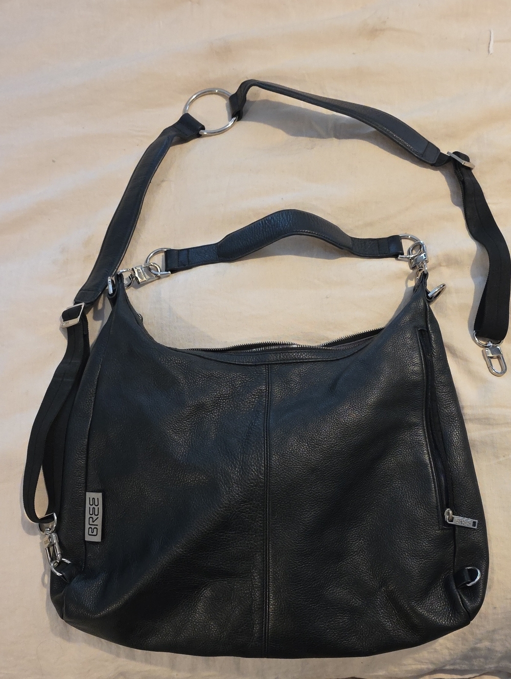BREE Black Leather Hobo Bag with 2 Adjustable Straps